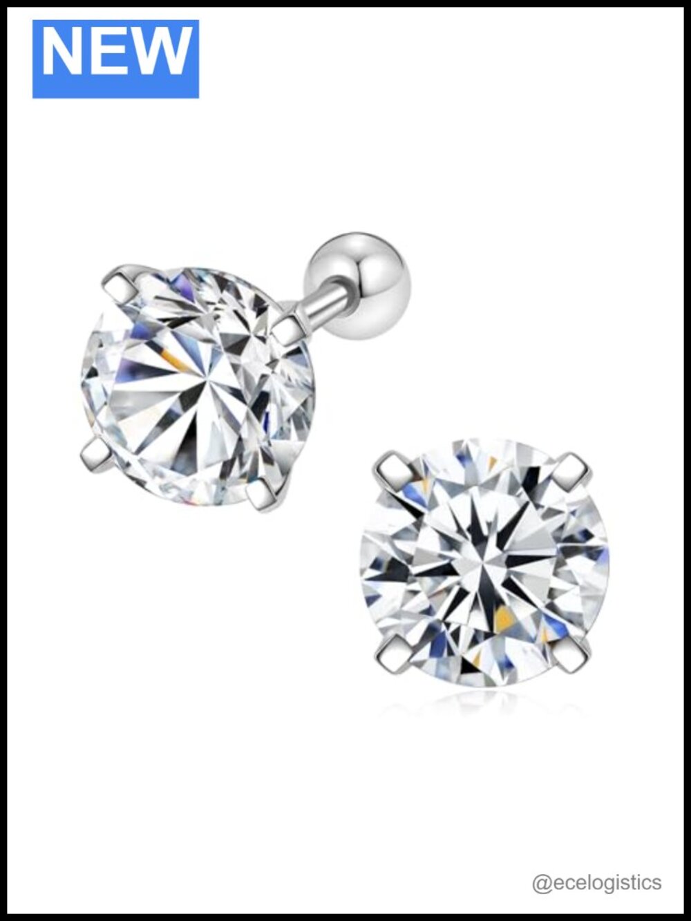Moissanite Screw Back Stud Earrings 925 Sterling Silver Platinum Rhodium Plated